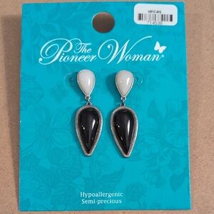 The Pioneer Woman Black and Cream Teardrop Semi-Precious Earrings